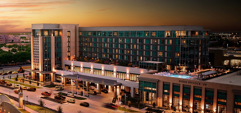 Exterior rendering of the the Texas A&M Hotel and Conference Center.
