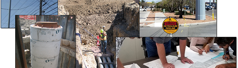 Various photographs of utility engineering planning and construction.